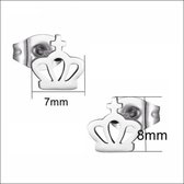 Aramat jewels ® - Zweerknopjes oorbellen kroontje zilverkleurig chirurgisch staal 8mm x 7mm