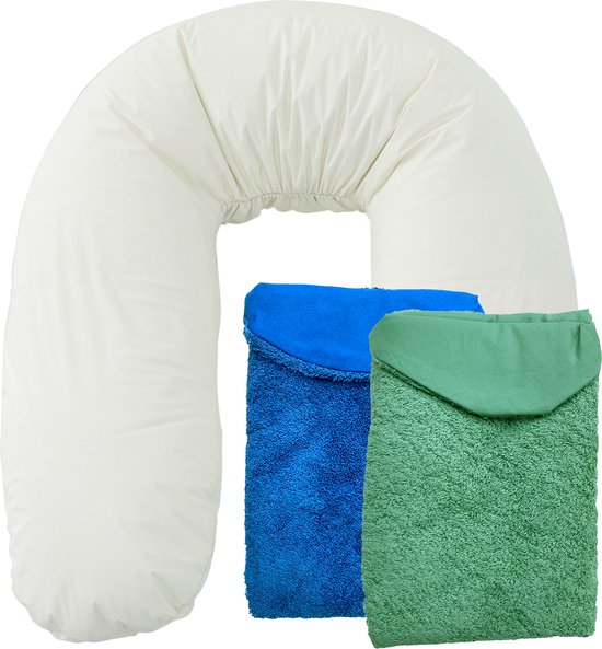 Form Fix XL Zwangerschapskussen - Voedingskussen - Zijslaapkussen - Body Pillow - Lichaamskussen - 185 cm - Inclusief 2 Badstof/Katoenen Hoezen - Groen + Blauw