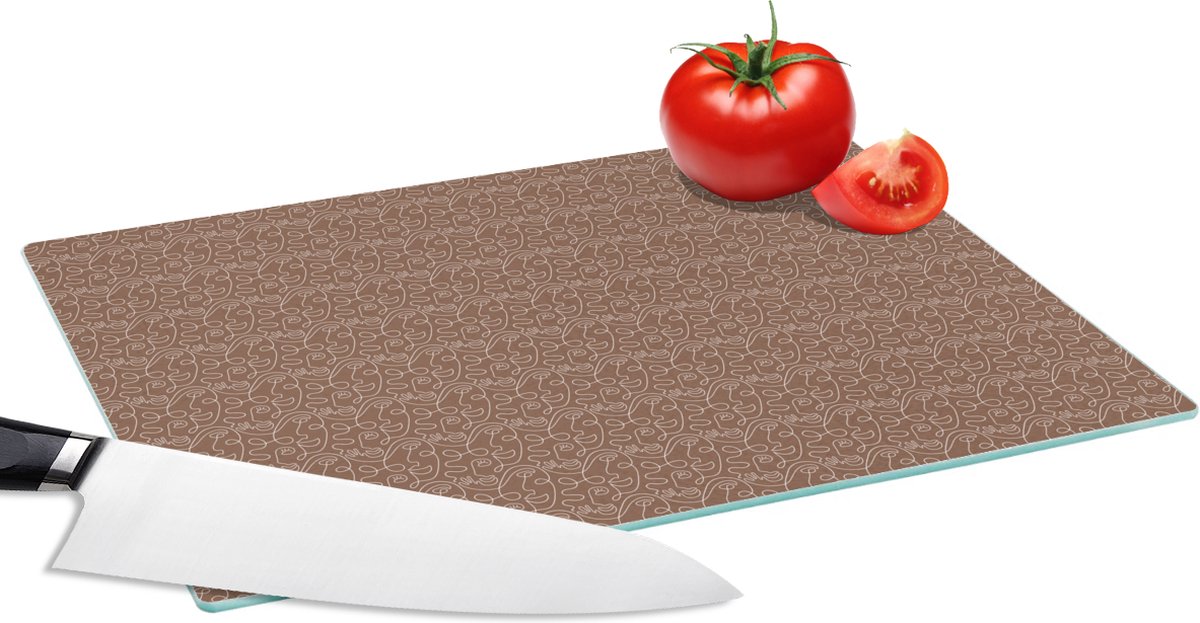 Glazen Snijplank - 28x20 - Gezicht - Patroon - Luxe - Snijplanken Glas