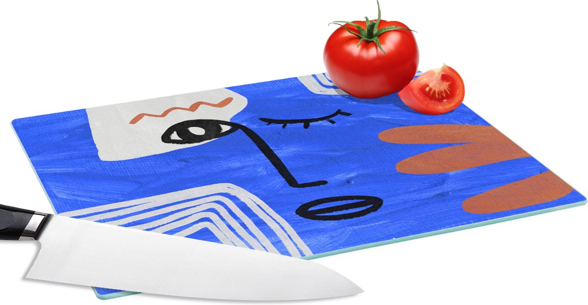 Glazen Snijplank - 28x20 - Portret - Blauw - Abstract - Snijplanken Glas