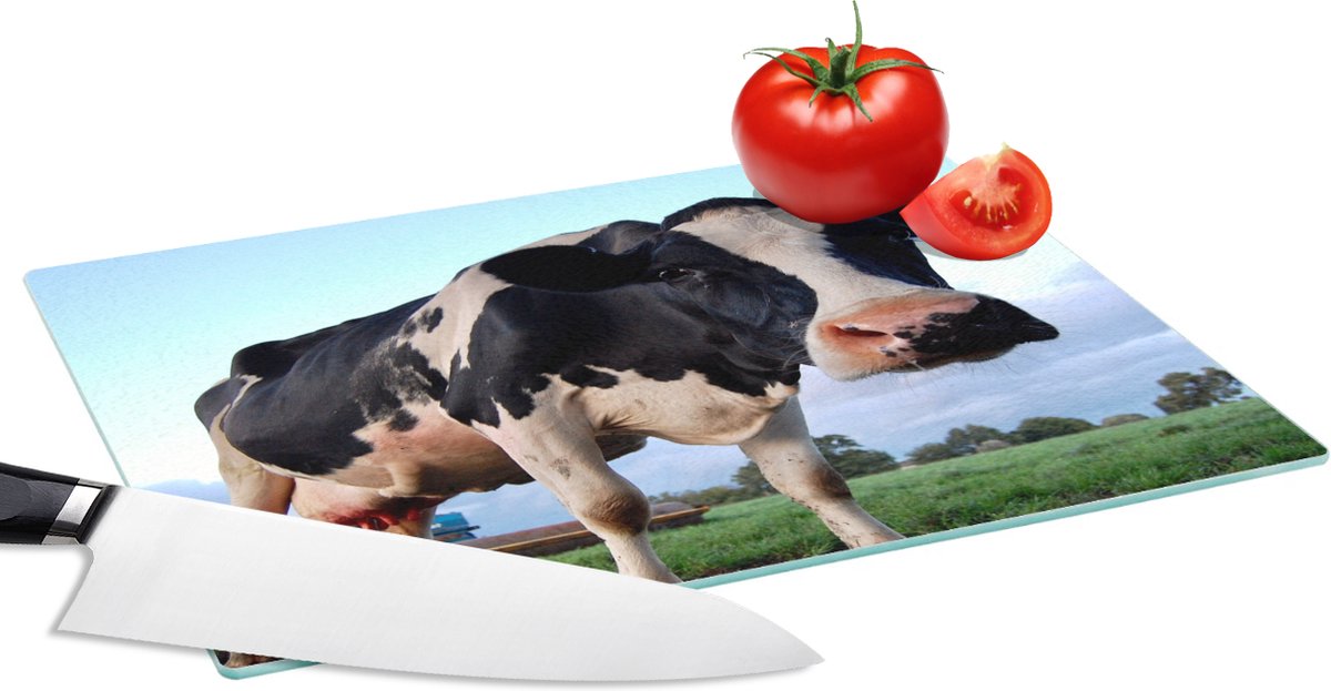 Glazen Snijplank - 28x20 - Koe - Boerderij - Gras - Dieren - Snijplanken Glas