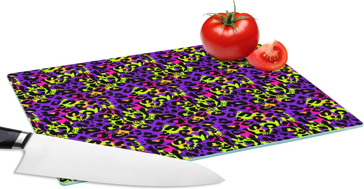 Glazen Snijplank - 28x20 - Dierenprint - Panter - Neon - Snijplanken Glas