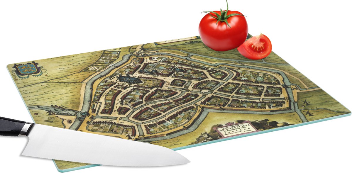 Glazen Snijplank - 39x28 - Plattegrond - Sneek - Antiek - Snijplanken Glas