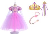 Prinsessenjurk Meisje - Verkleedkleren - Rapunzel Jurk - 134-140 (140) - Speelgoed - Verkleedkleding Meisje - Tiara (Kroon - Toverstaf - Rapunzel Vlecht