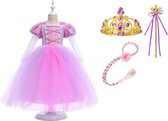 Prinsessenjurk Meisje - Verkleedkleren - Rapunzel Jurk - 146-152 (150) - Speelgoed - Verkleedkleding Meisje - Tiara (Kroon - Toverstaf - Rapunzel Vlecht