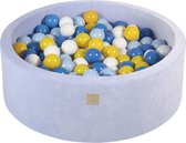 Ronde ballenbak VELVET 90x30 - Baby Blauw incl 200 ballen - Geel, Baby Blauw, Blauw, Wit | Ballenbakje.nl