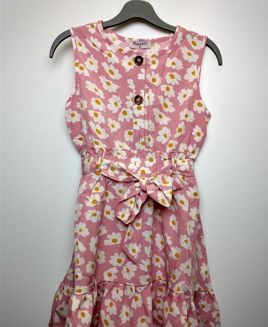 Meisjes jurk Jelka gebloemd roze wit Maat 146/152 zomerjurk