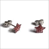 Aramat jewels ® - Ster oorbellen zweerknopjes 7mm roze kristal staal zilverkleurig