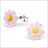 Aramat jewels ® - Kinder oorbellen bloem roze geel 925 zilver 7mm