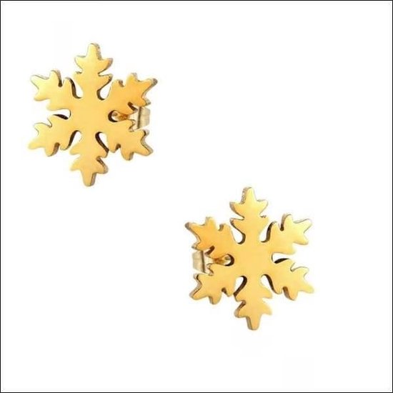 Aramat jewels ® - Zweerknopjes oorbellen sneeuwvlok goudkleurig chirurgisch staal 9mm