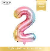 Cijfer Ballon 2 Jaar * Hoera 2 Jaar Snoes * 80 cm Verjaardag Nummer Ballon * Snoes * Verjaardag Versiering * Kinderfeestje * Regenboog Unicorn Kleuren * Hoera 2 Jaar