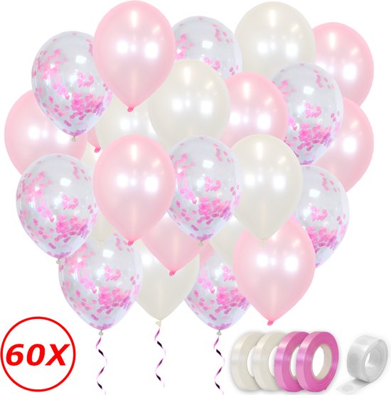 Roze Helium Ballonnen Geboorte Gender Reveal Versiering Witte Verjaardag Versiering Papieren Confetti Ballon – 60 Stuks