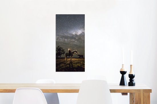 Décoration murale Métal - Peinture Aluminium Industriel - Cheval - Femme - Ciel étoilé - 40x80 cm - Dibond - Photo sur aluminium - Décoration murale industrielle - Pour le salon/chambre