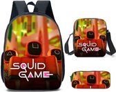 AO® Squid Game rugzak- Kinder rugtas en Pennen Etui met een bijhorende lunchtas - Rode Schooltas