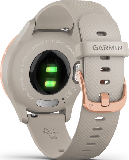 Garmin Vivomove 3S - Hybride Smartwatch - Echte wijzers - Verborgen touchscreen - GPS - 39mm - 5 dagen batterij - Rose Gold/Tundra - Garmin