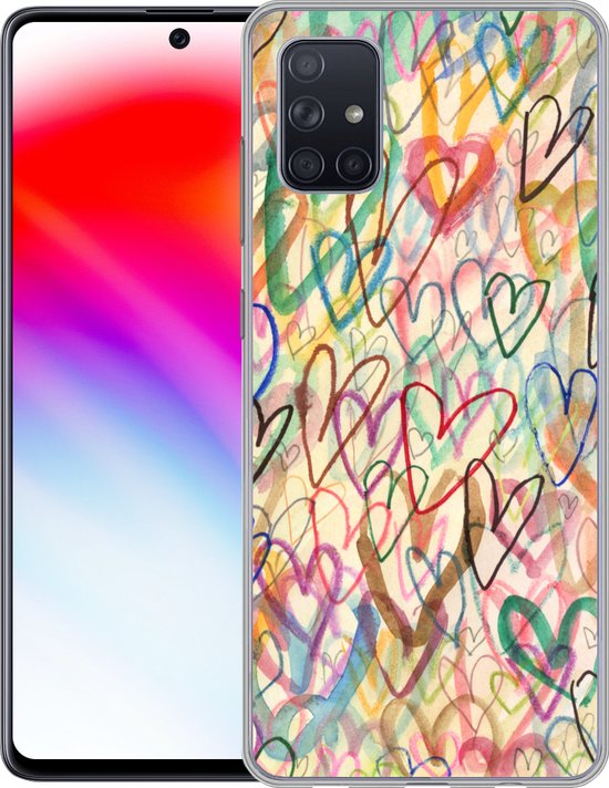 Coque Samsung Galaxy A71 - Un dessin avec des coeurs - Siliconen