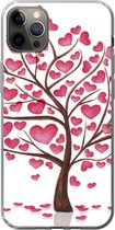 Geschikt voor iPhone 12 Pro Max hoesje - Een illustratie van een boom met hartjes - Siliconen Telefoonhoesje