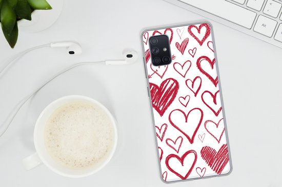 Coque Samsung Galaxy A71 - Un dessin avec des coeurs différents - Siliconen