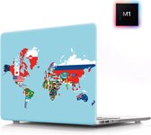 Laptophoes - Geschikt voor MacBook Air M1 Hoes Case - 13 inch - A2337 (M1, 2020) - Print Wereldkaart Blauw