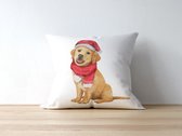 Sierkussen - Kerst Kussen Met Afbeelding: Golden Retriever Met Kerstmuts | Kerst Decoratie | Kerst Versiering | Grappige Cadeaus | Geschenk | Sierkussen