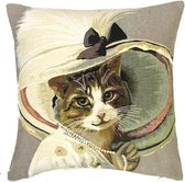 Sierkussenhoes Belle epoque kat hoed met strik - Yapatkwa - design - gobelinstof 45x45 cm