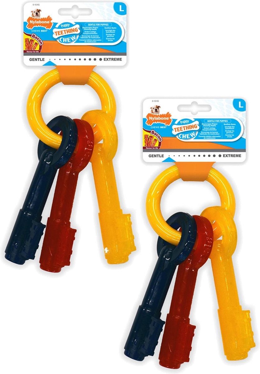 Nylabone Puppy Teething Key Flexible Geel&Blauw&Rood - Hondenspeelgoed - 2 x Medium Tot 16kg