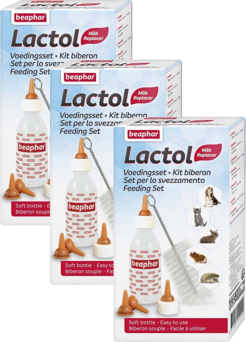 Beaphar Beaphar Lactol Voedingsset Inclusief Zuigflesje - Melkvervanging - 3 x per stuk