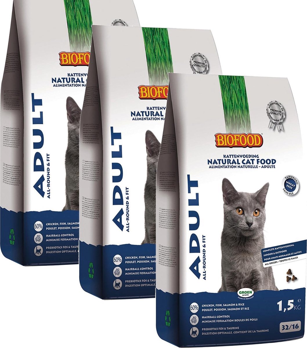 Biofood Bf Ncf Adult - Fit - Kattenvoer - 3 x Kip Vis Zalm 1.5 kg