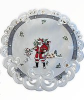Tafelkleed - Kerst - Wit met grijze rand en kerstman - Rond 30 cm