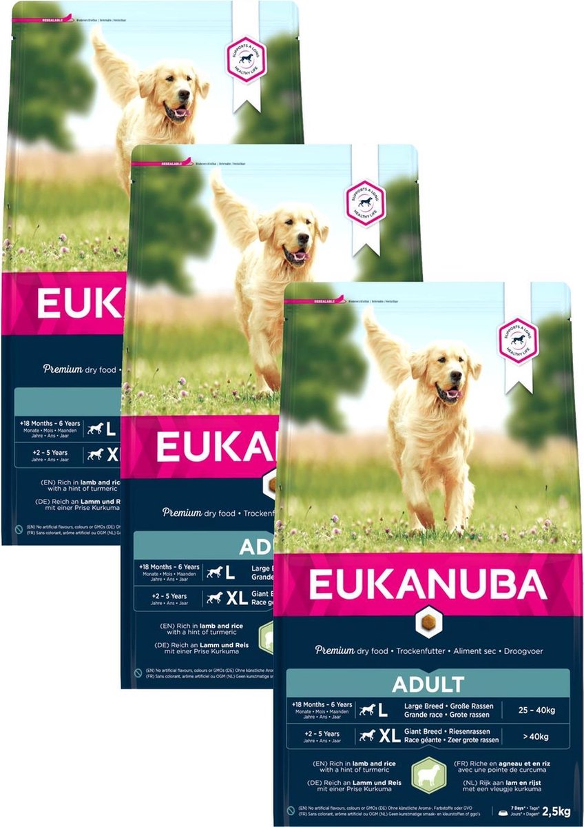 Eukanuba Adult Large Breed Lam&Rijst - Hondenvoer - 3 x 2.5 kg