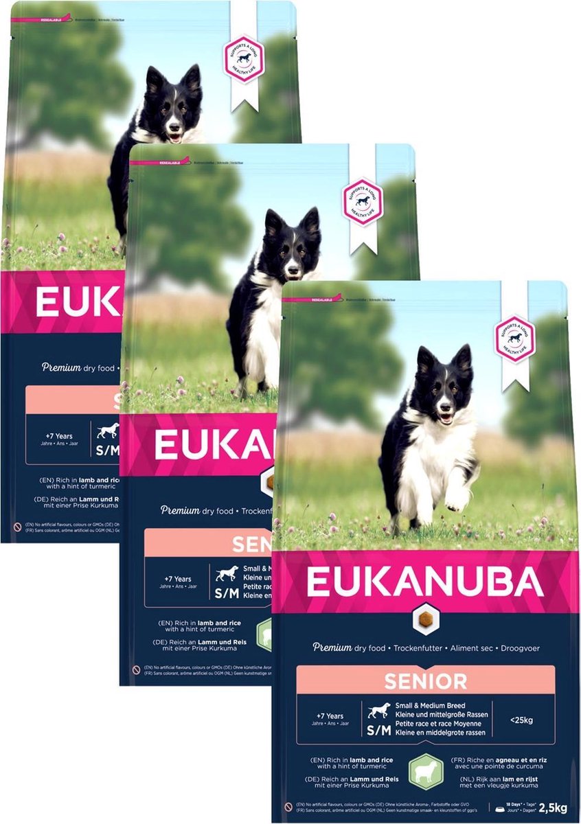 Eukanuba Mature Senior Lam&Rijst – Hondenvoer – 3 x 2.5 kg
