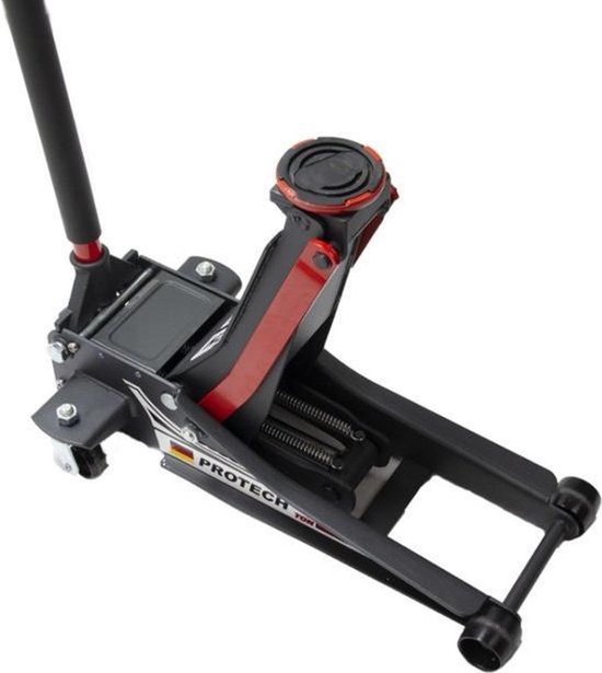 ECD Germany Hydraulische krik tot 2,5 ton, platte hefhoogte 80-360 mm, met 2 rubberen steunen en 1 steun voor verhogen, 360° draaibare wielen, zwart, TÜV/GS getest, voor auto