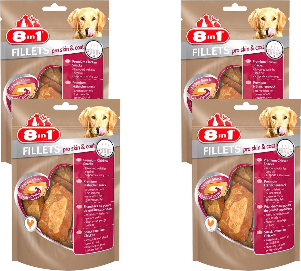 8in1 Fillets Pro Small - Hondensnacks - 4 x 80 g Skin & Coat