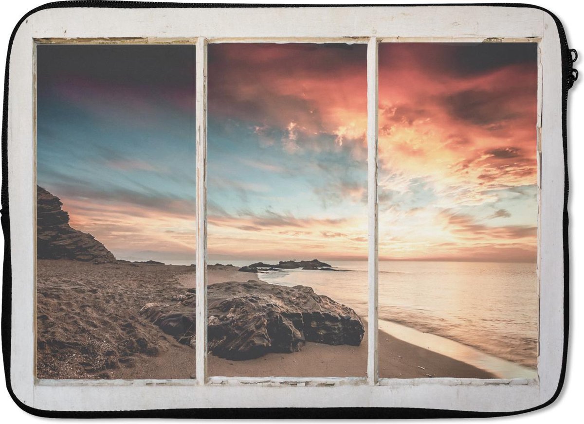 Laptophoes 14 inch - Doorkijk - Strand - Zee - Laptop sleeve - Binnenmaat 33x23 cm - Zwarte achterkant