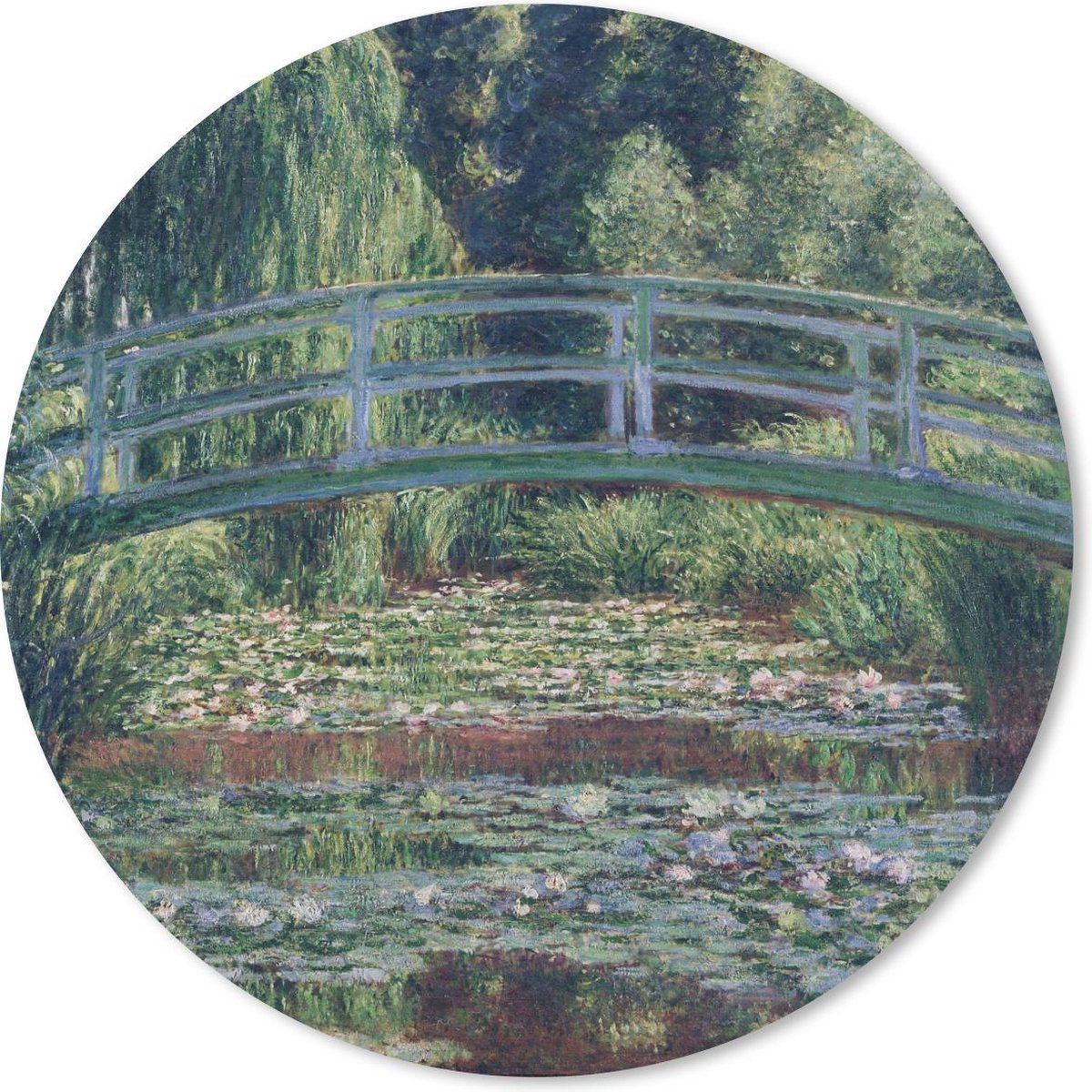 Muismat rond 40x40 cm - Mousepad De Japanse brug en de waterlelies - Claude Monet - Ronde muismatten