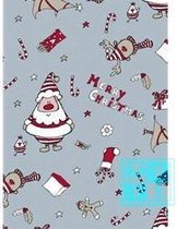 Kerst Inpakpapier Ice Blue Happ Claus- Breedte 30 cm - m lang - Breedte 30  cm