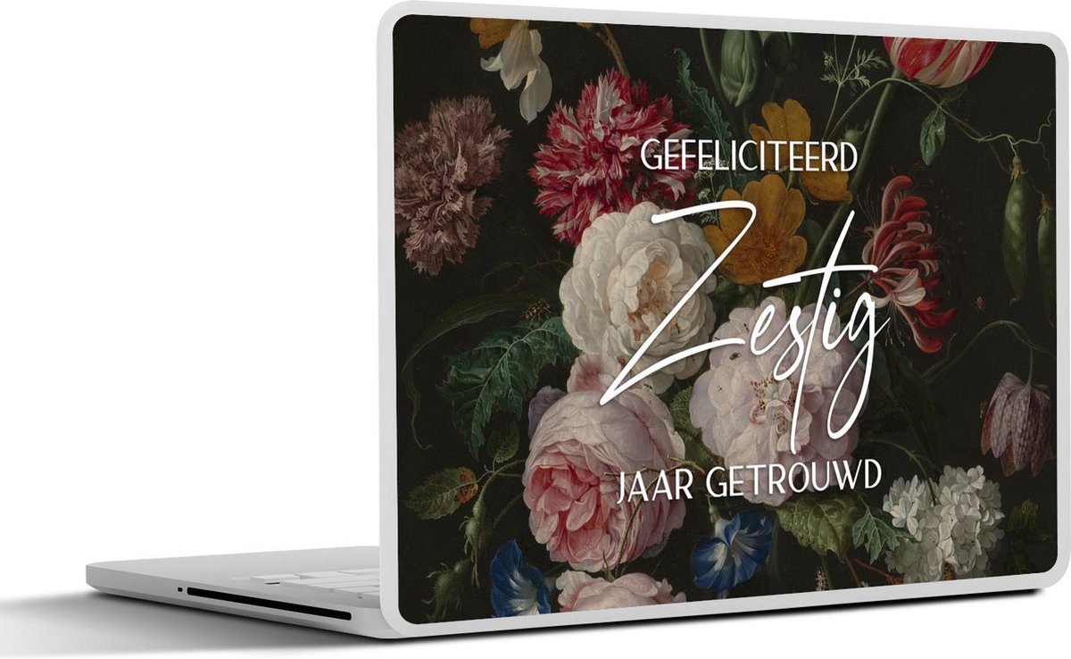 Laptop sticker - 15.6 inch - Gefeliciteerd zestig jaar getrouwd - Trouwen - Quotes - Spreuken - Bloemen - 36x27,5cm - Laptopstickers - Laptop skin - Cover