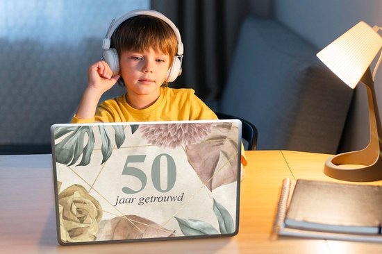 Sticker ordinateur portable - 11,6 pouces - Mariage - 50 ans de mariage - Fleurs - Cadeau Saint Valentin