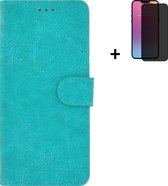 Hoesje iPhone 13 Pro + Screenprotector iPhone 13 Pro - iPhone 13 Pro Hoes Wallet Bookcase Turquoise + Privacy Tempered Glass