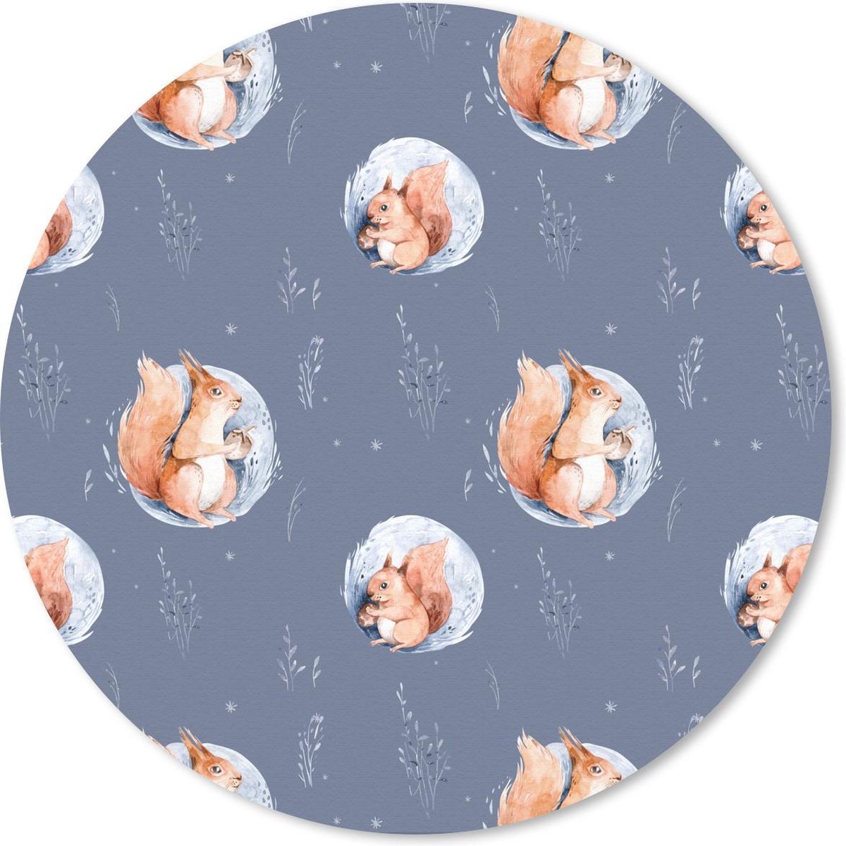 Muismat rond 40x40 cm - Mousepad Winter - Eekhoorn - Blauw - Ronde muismatten - Kerst - Cadeau - Kerstcadeau voor mannen en voor vrouwen