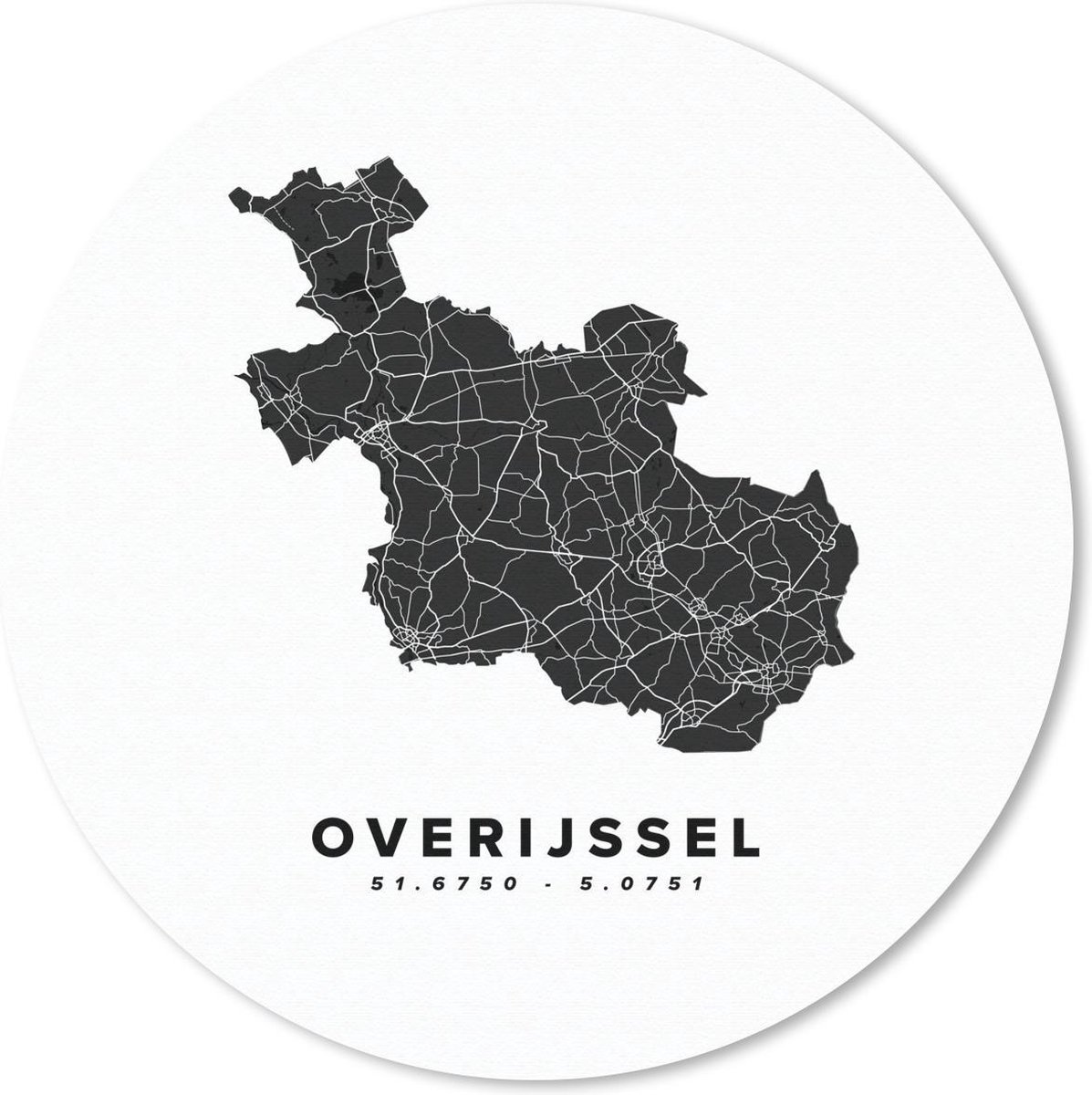 Muismat rond 40x40 cm - Mousepad Overijssel - Wegenkaart - Wit - Ronde muismatten