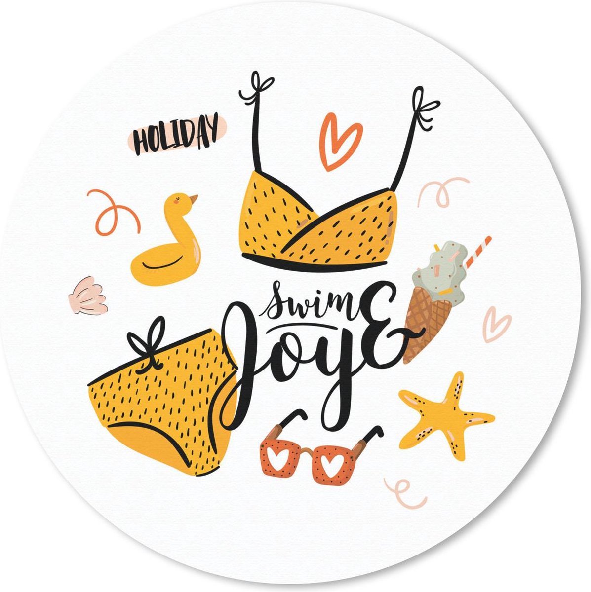 Muismat rond 50x50 cm - Mousepad Bikini - Geel - Zeester - Ronde muismatten