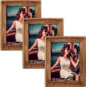 3x stuks fotolijst hout bruin geschikt voor een foto van 10 x 15 cm