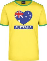 Australia geel/groen ringer t-shirt Australie vlag in hart - heren - Australie landen shirt - Australiaanse supporter kleding XL