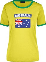 Australia geel/groen ringer t-shirt Australie met vlag - dames - landen shirt - Australische fan / supporter kleding S