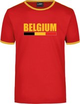 Belgium supporter rood/geel ringer t-shirt Belgie met vlag - heren - Belgie landen shirt - supporter kleding / EK/WK 2XL