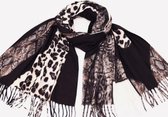 Sjaal warme lange met dierenprint zwart/taupe/bruin