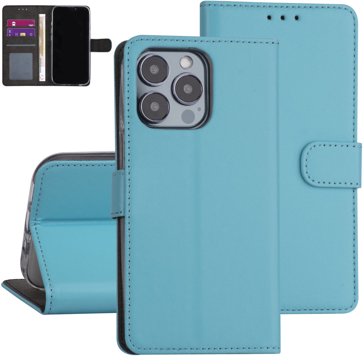 LichtBlauw hoesje voor iPhone 13 Pro - Booktype - Pasjeshouder - Magneetsluiting