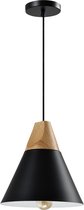 QUVIO Hanglamp Scandinavisch - Lampen - Plafondlamp - Verlichting - Keukenverlichting - Lamp - Kegellamp - E27 fitting - Voor binnen - Met 1 lichtpunt - Aluminium - Hout - D 22 cm - Zwart en lichtbruin