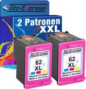 Set van 2x gerecyclede inkt cartridges voor HP 62XL Kleur